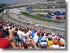 The pace car in front of the pack getting ready for the green flag to drop.