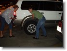 Wendy & Lesley making light of our car dying at the Philly airport.