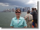 Tammy in front of the Lower Manhattan Skyline.