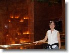 Tammy in front of the waterfall wall in Trump Tower.