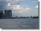 Lower Manhattan skyline and bridges.