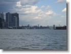 Lower Manhattan skyline and bridges.