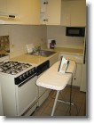 The ironing board set up inside our kitchen at our hotel suite in the Beekman Towers.