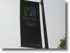 A sign at the entrance to Central Park advertising NYC's canidacy for the Olympics in 2012.