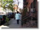 Ashley walking towards the sushi joint for lunch.