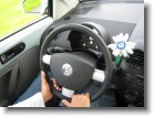 Ashley's hands on the steering wheel.