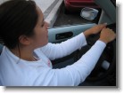 Ashley driving towards the boardwalk.